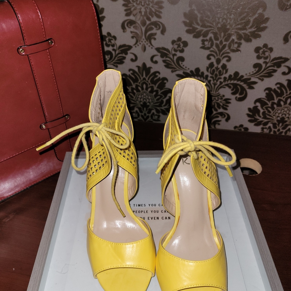 Bright Yellow Lace Up Pumps